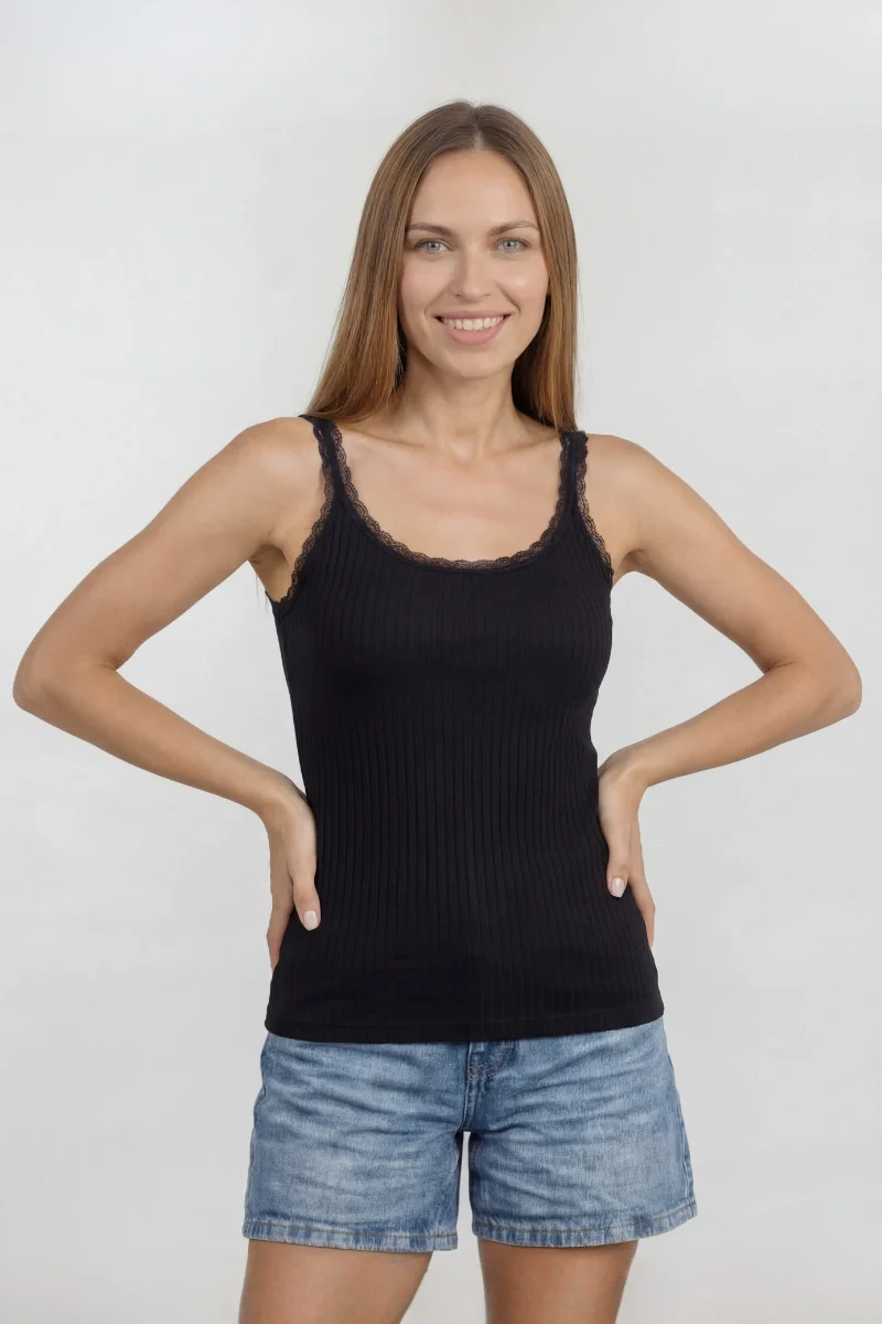 Canotta a costine donna spallina sottile con pizzo in bamboo