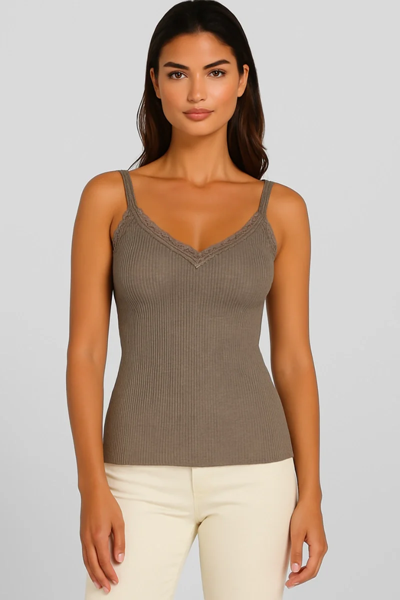 Canottiera lana seta donna spallina sottile con pizzo - Image 4