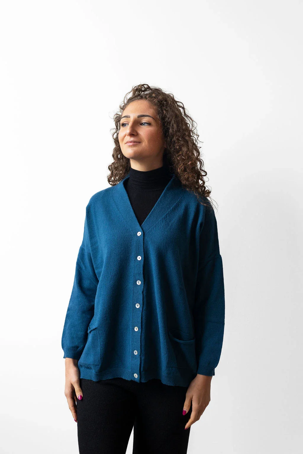 Cardigan donna oversize in lana e cashmere con bottoni