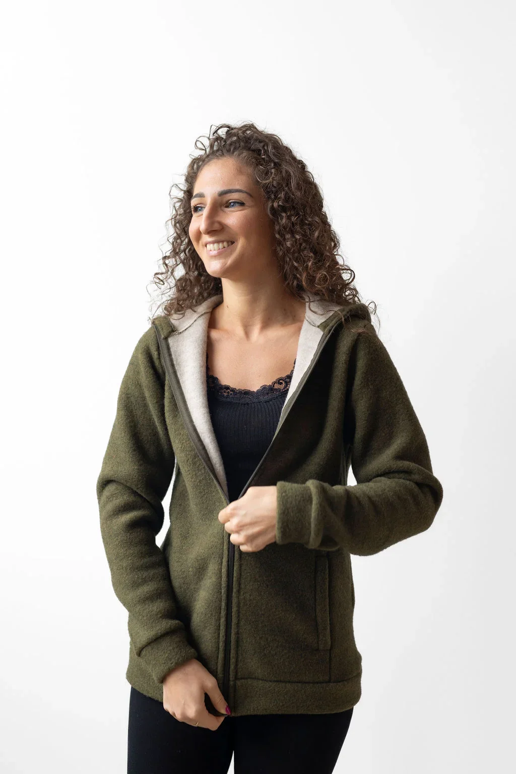 Felpa donna in lana con cappuccio - Image 2