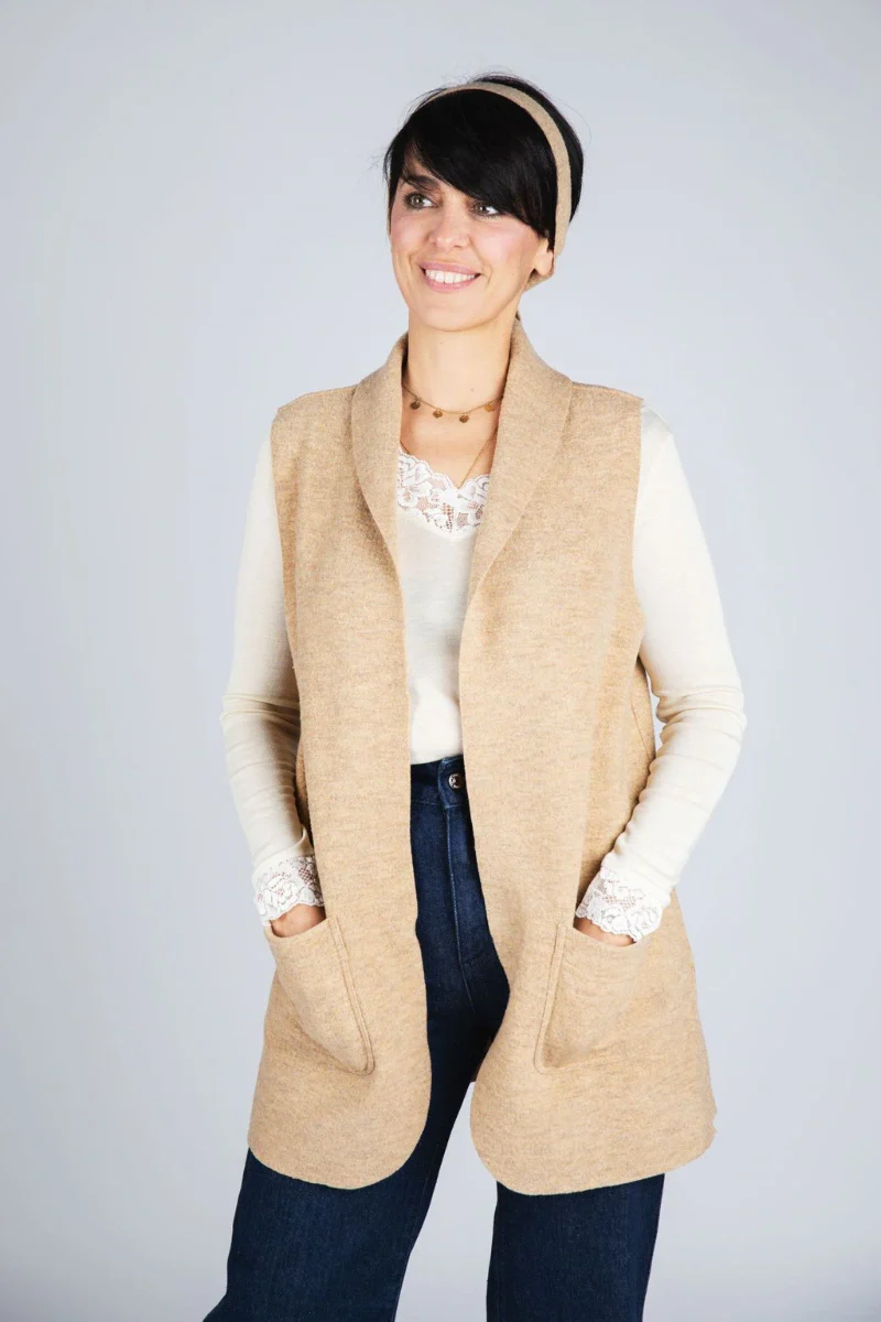 Gilet blazer donna in lana cotta Engel - Image 7