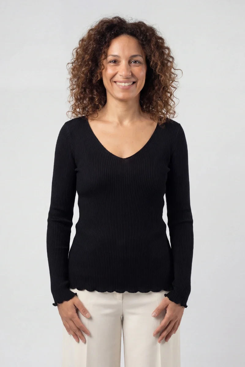 Maglia lana e seta donna manica lunga con scollo a V - Image 12