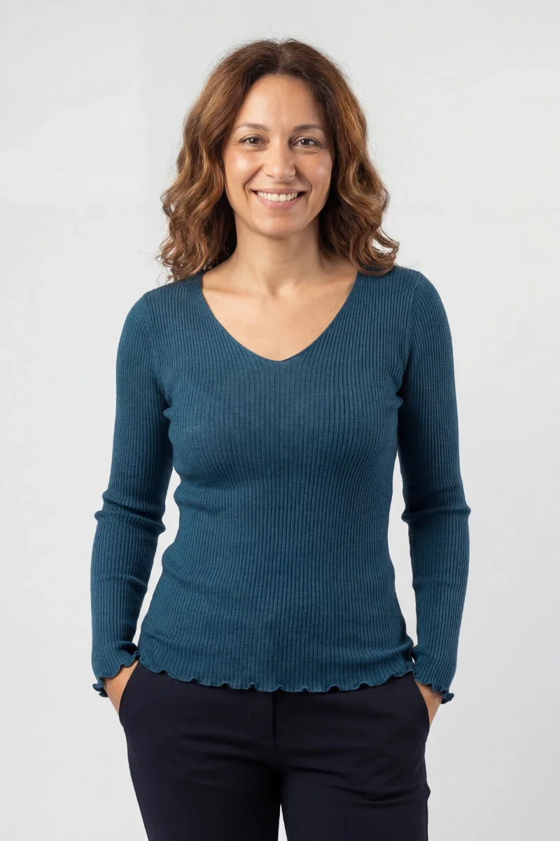 Maglia lana e seta donna manica lunga con scollo a V - Image 13