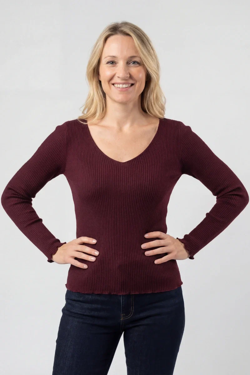 Maglia lana e seta donna manica lunga con scollo a V - Image 7