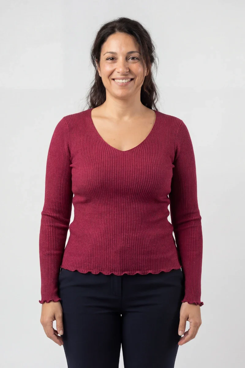 Maglia lana e seta donna manica lunga con scollo a V - Image 9
