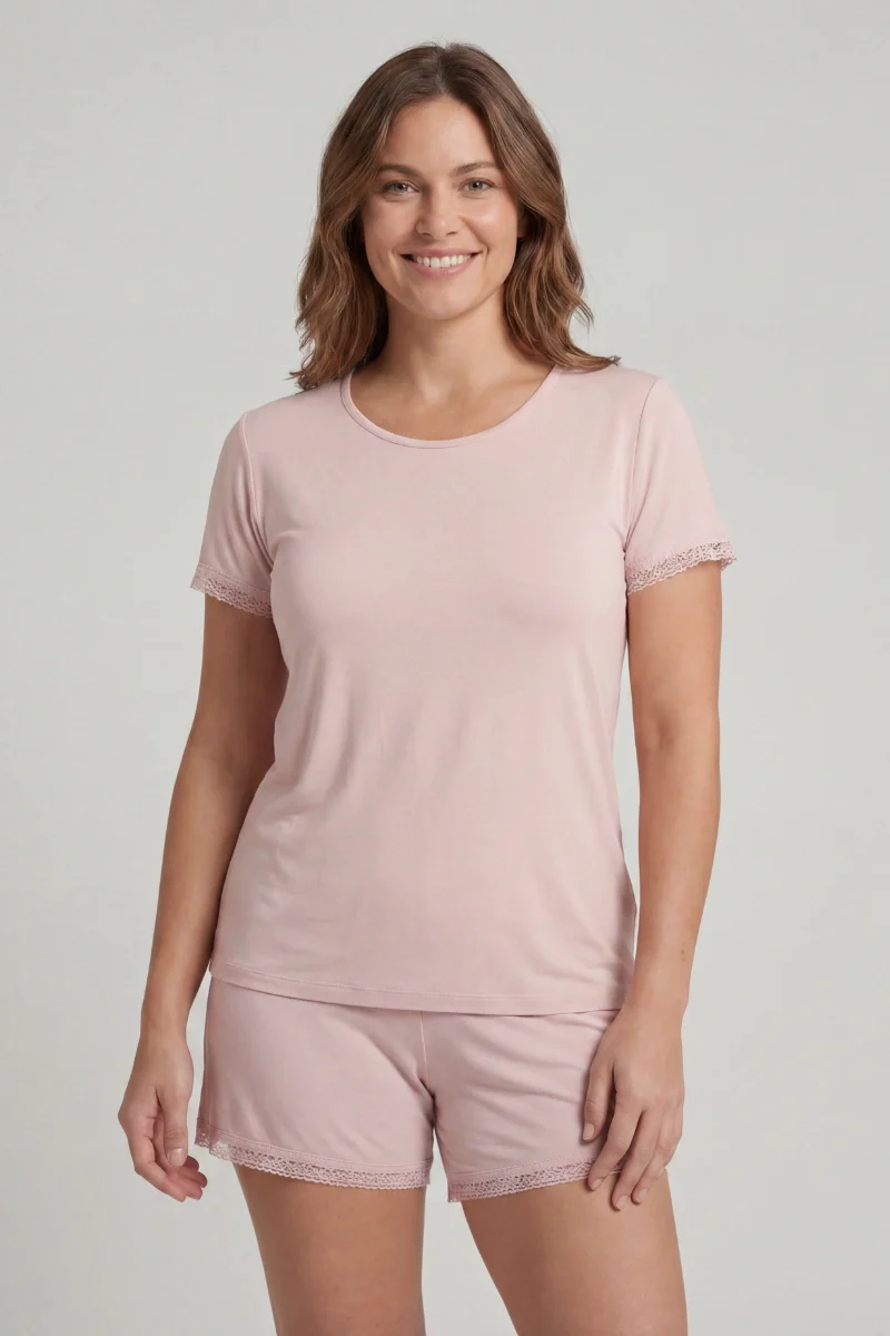 Pigiama bamboo donna corto con pizzo - Image 3