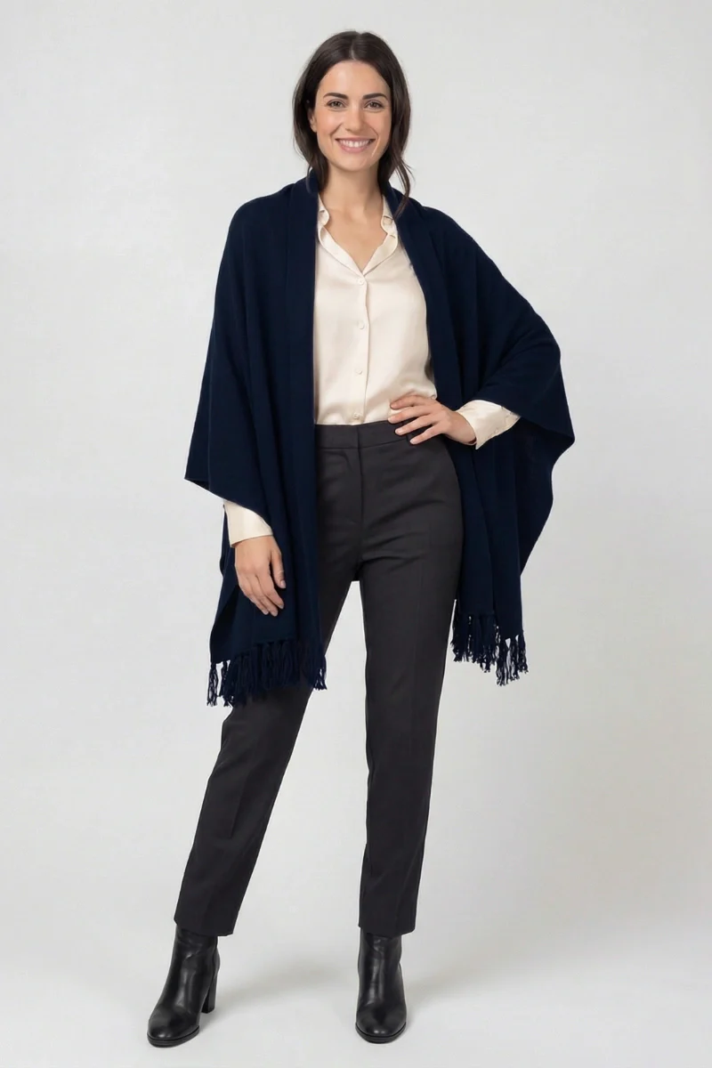 Sciarpa scialle in cashmere con frange