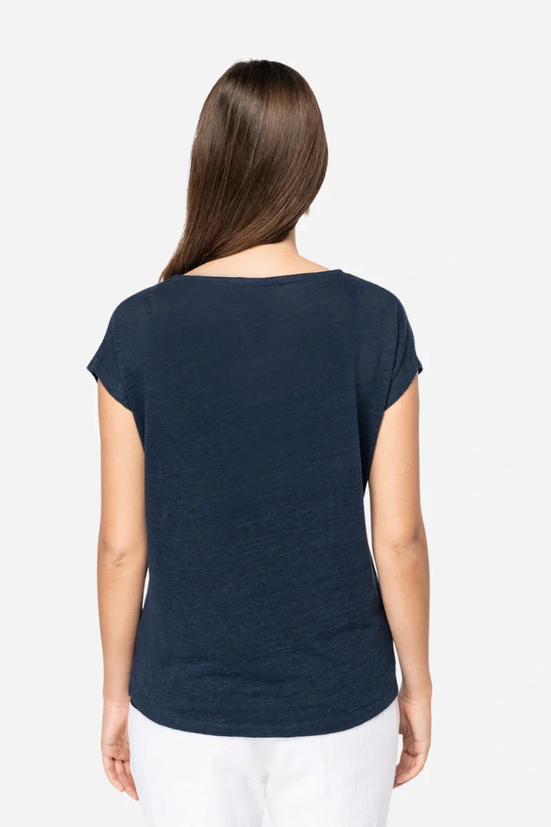 T-shirt in lino donna con scollo a V - Image 3