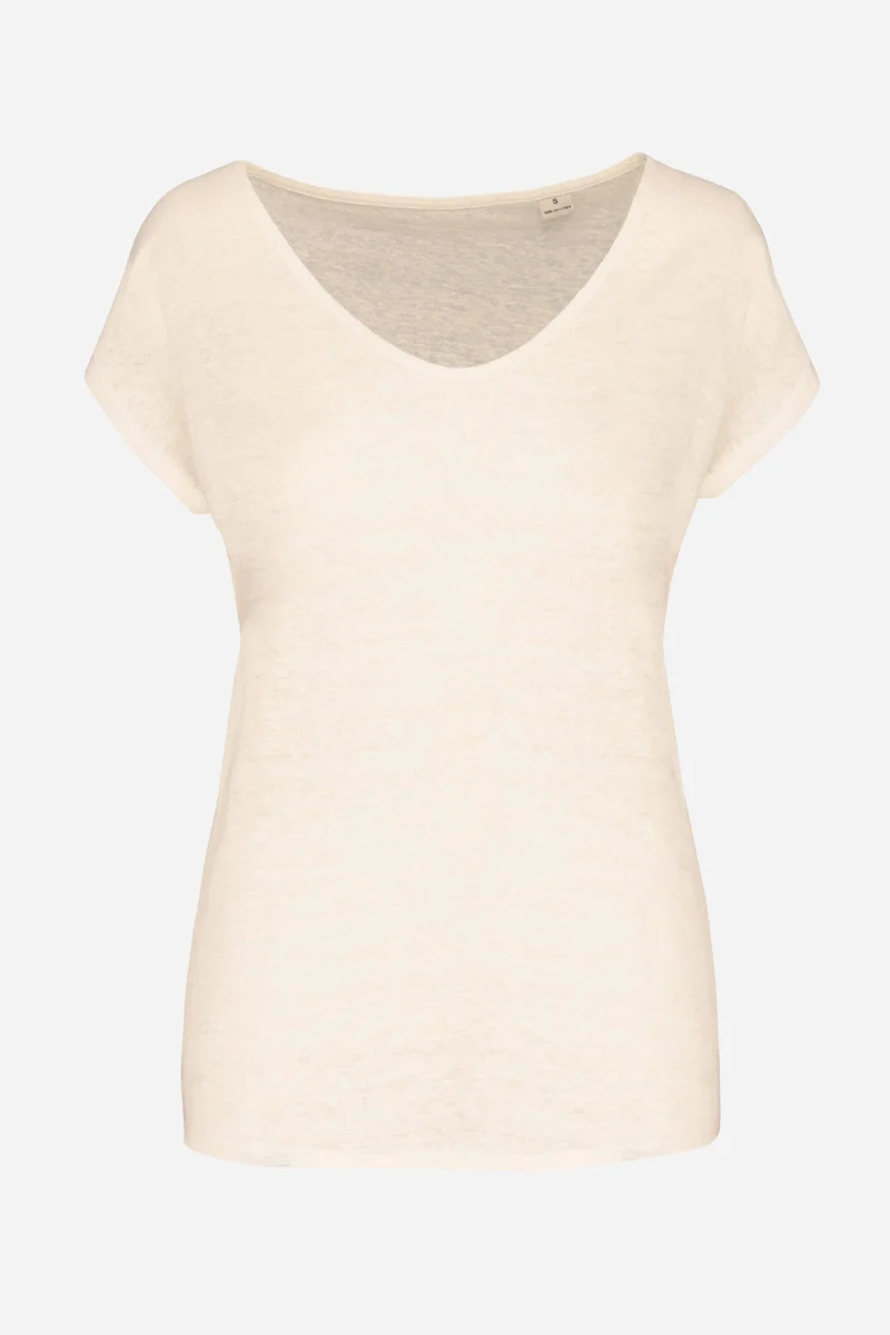 T-shirt in lino donna con scollo a V - Image 5