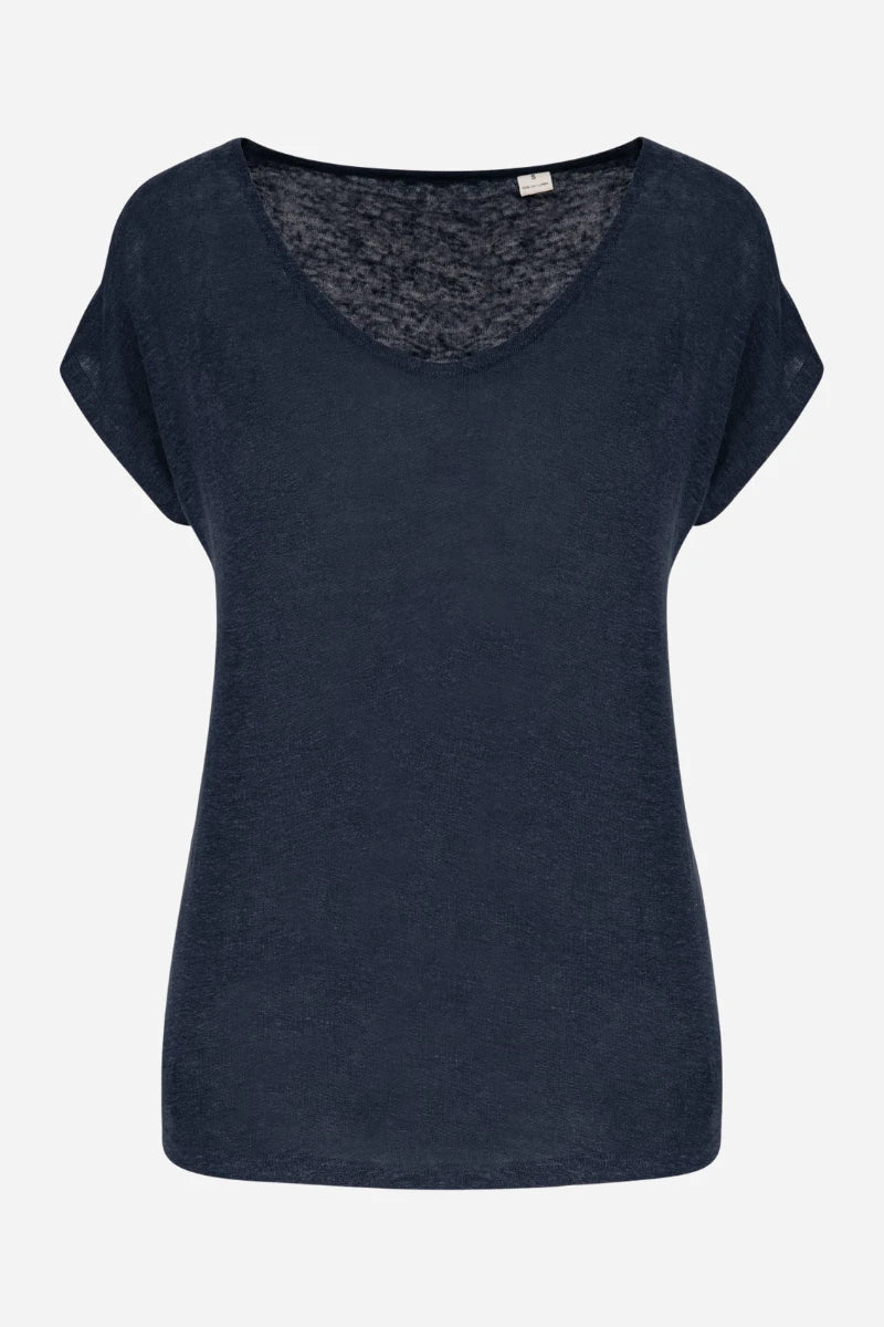 T-shirt in lino donna con scollo a V - Image 6