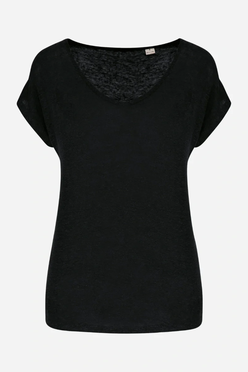 T-shirt in lino donna con scollo a V - Image 7