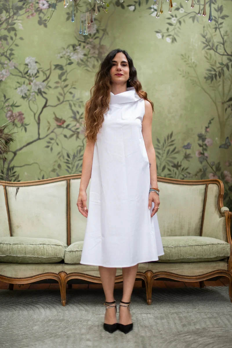 Vestito smanicato donna con collo in cotone - Image 2